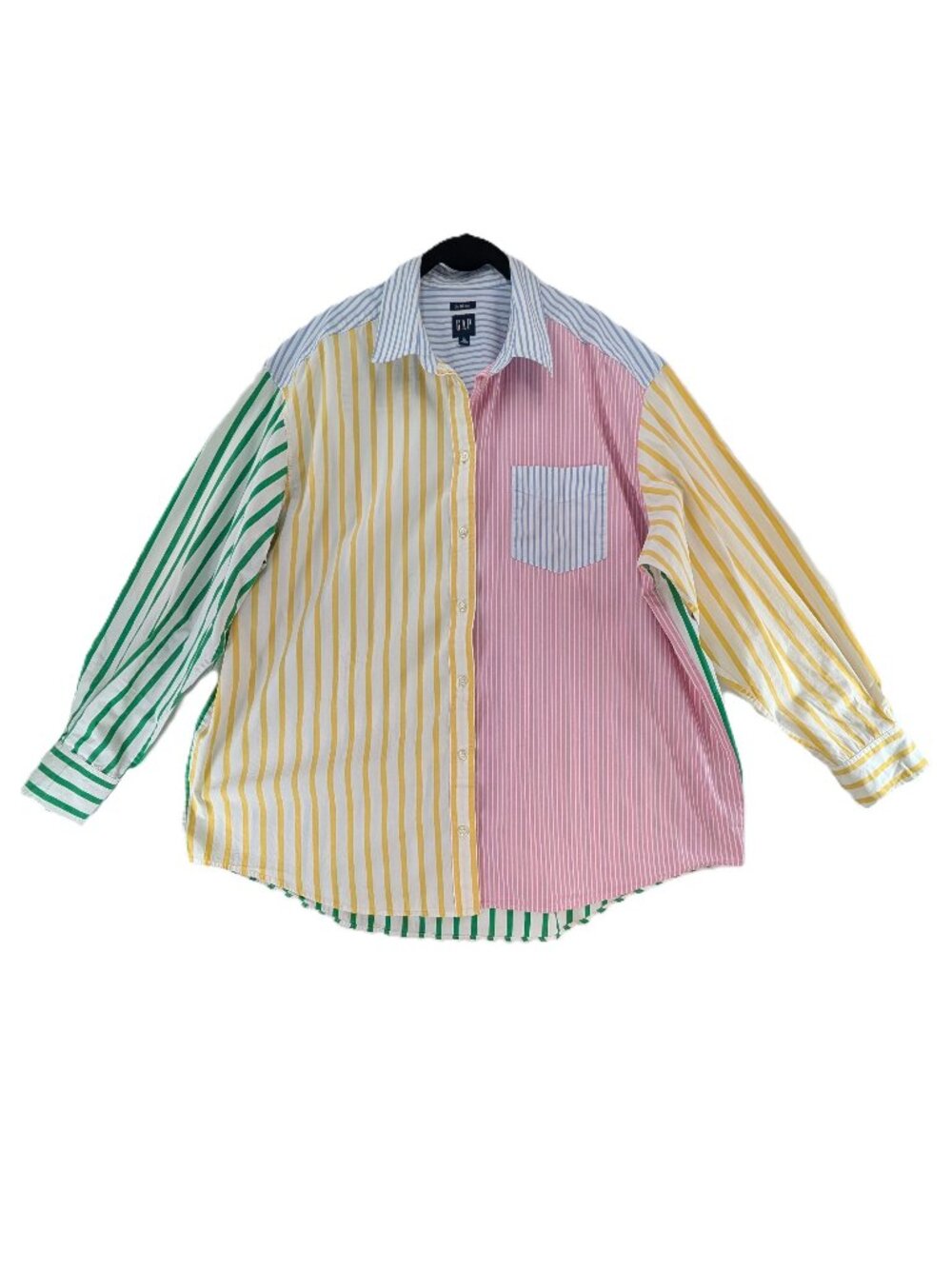 Gap The Big Shirt Top Womens Sz XL Tall Button Striped Colorful Artsy Colorblock
